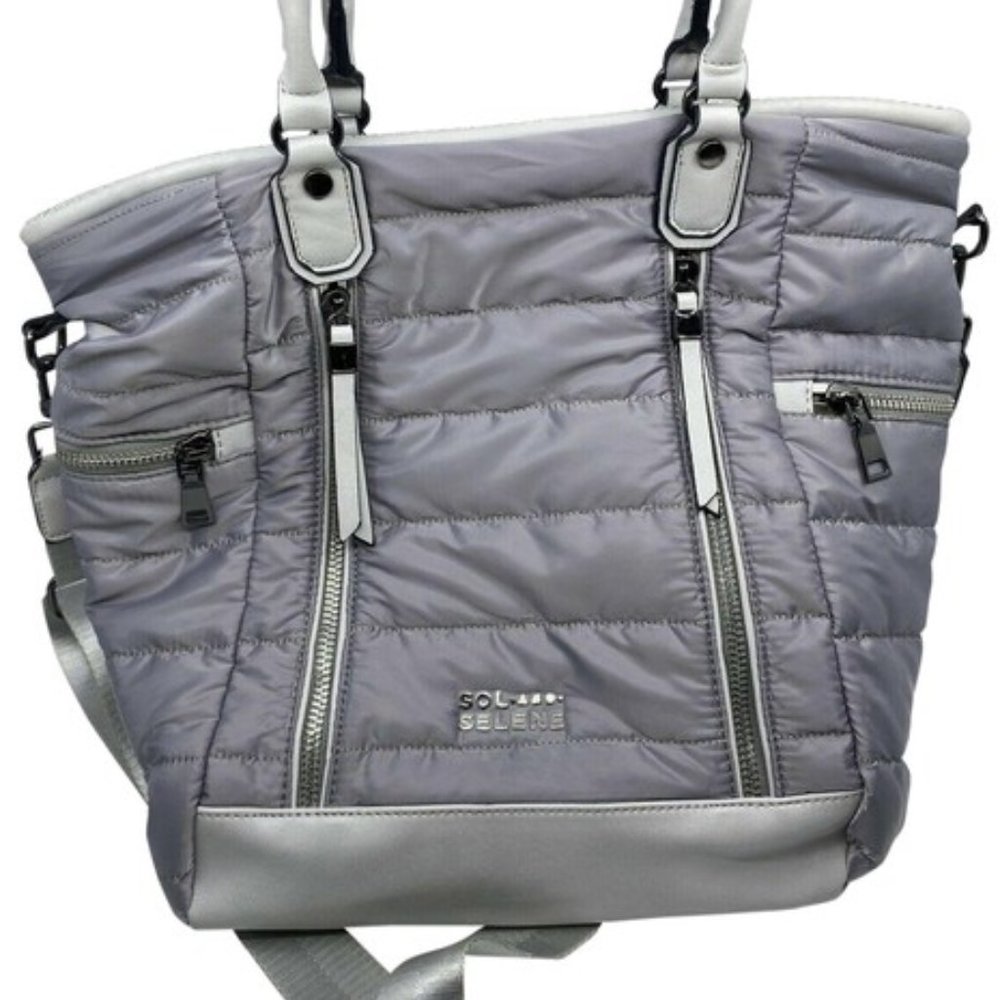 SOL & SELENE Quilted Gray Fabric Cross Body Bag